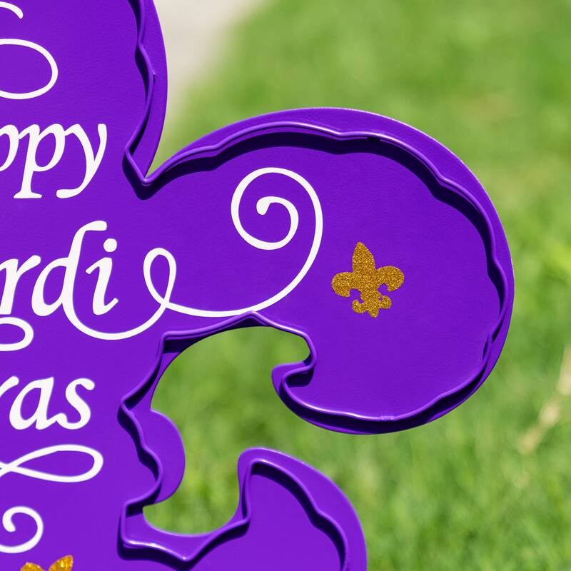 Glitzhome 24"H Mardi Gras Metal Fleur-de-Lis Yard Stake