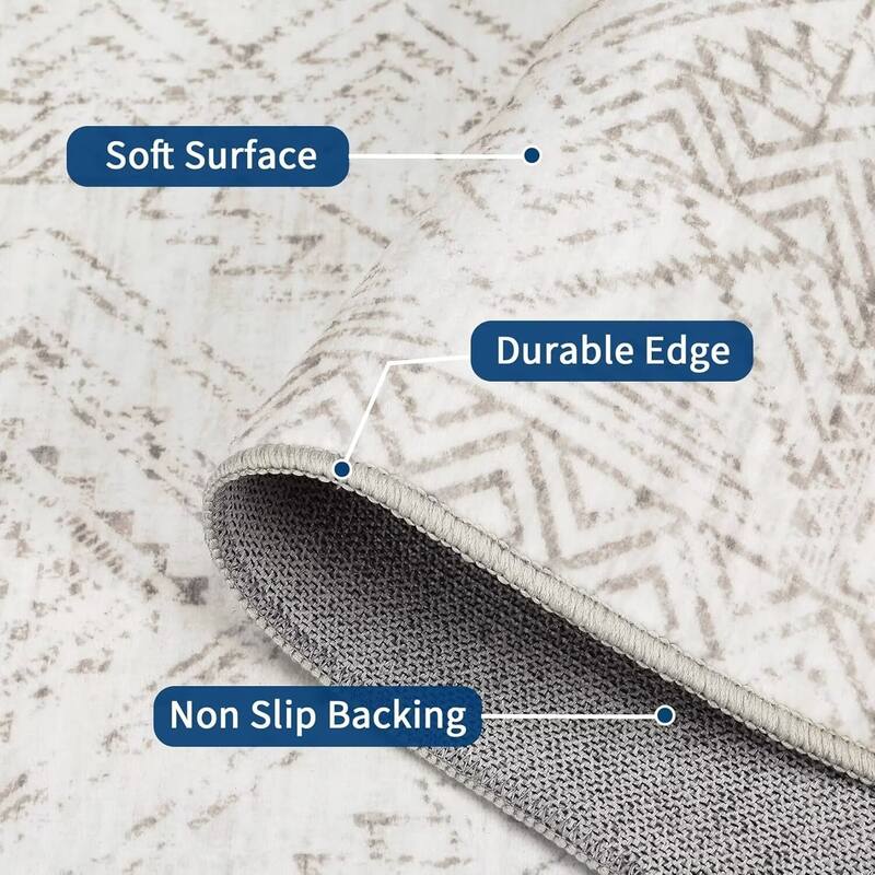 Vintage Geometric Living Room Rug Washable Indoor Bedroom Rugs Non Slip Low Pile Area Rug