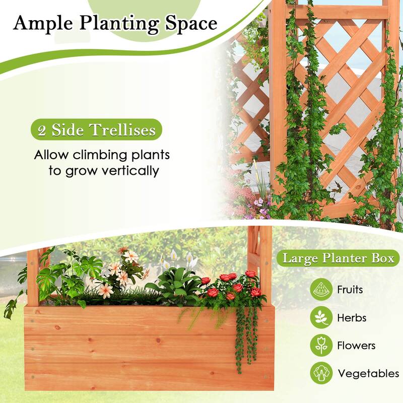 Costway 1/2 PCS Wooden Raised Garden Bed with Trellis & Hanging Roof