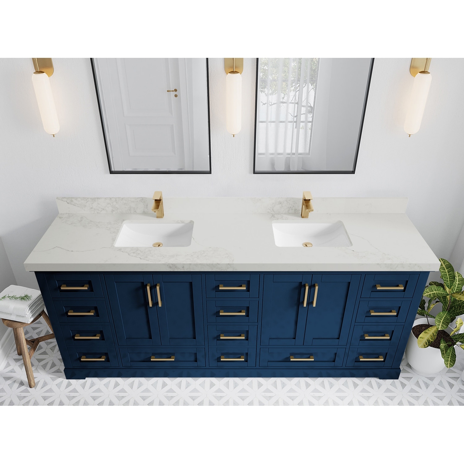 Willow Collection 84 in W x 22 in D x 36 in H Boston Double Bowl Sink Bathroom Vanity with Countertop
