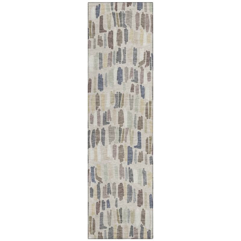 Machine Washable Indoor/ Outdoor Modern Mosaic Chantille Rug