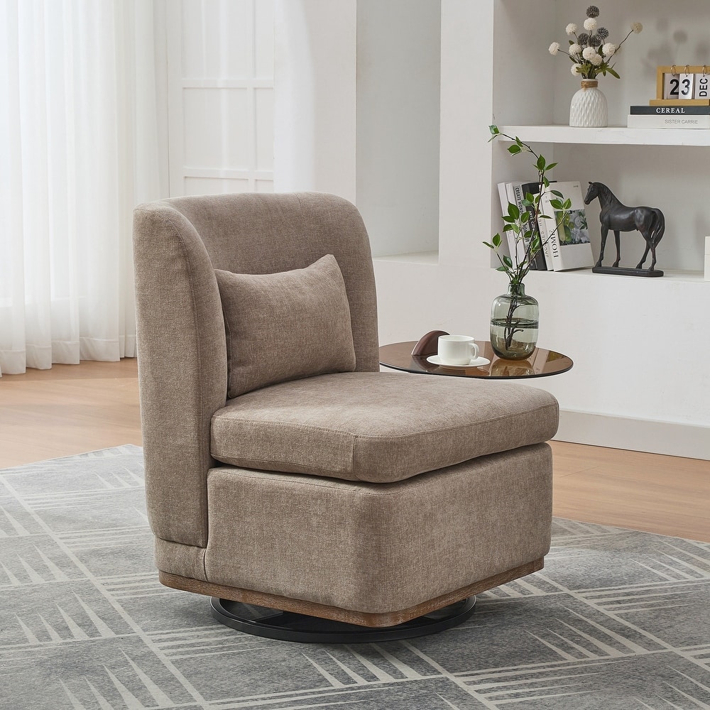 Modern Cushioned Armless Metal Base 360° Swivel Chair with Pillow, Suitable for Living Room
