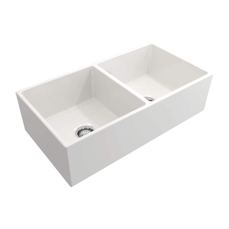 36 x 19 Inch Fireclay Kitchen Sink, Farmhouse Sink, White Fireclay Kitchen Sink, Double Bowl Apron Front, Plain... - 36"x19" - 36"x19" - White
