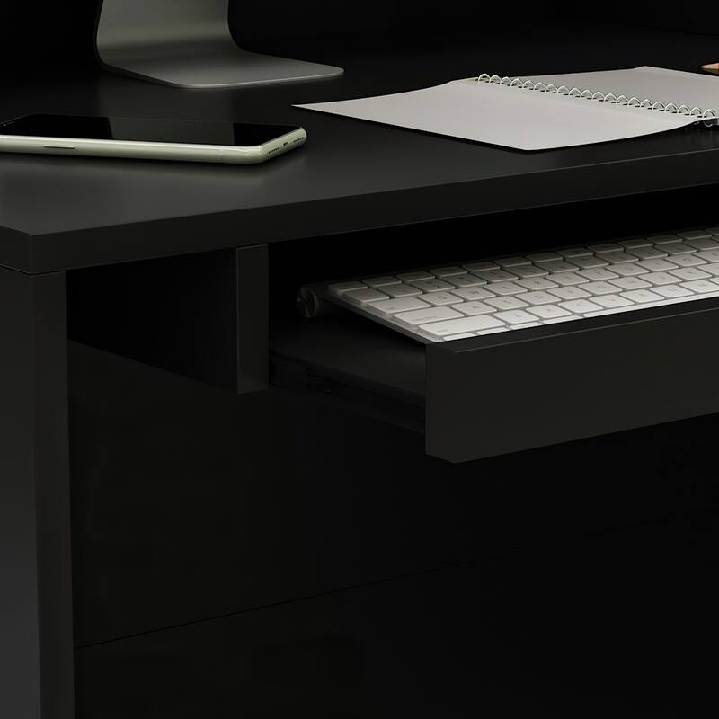 Timechee Reception Desk L-Shaped Counter Shelves Drawers Reception Table