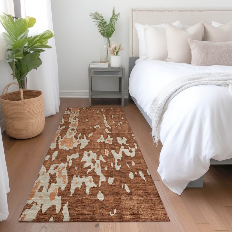 Machine Washable Indoor/ Outdoor Abstract Contemporary Chantille Rug