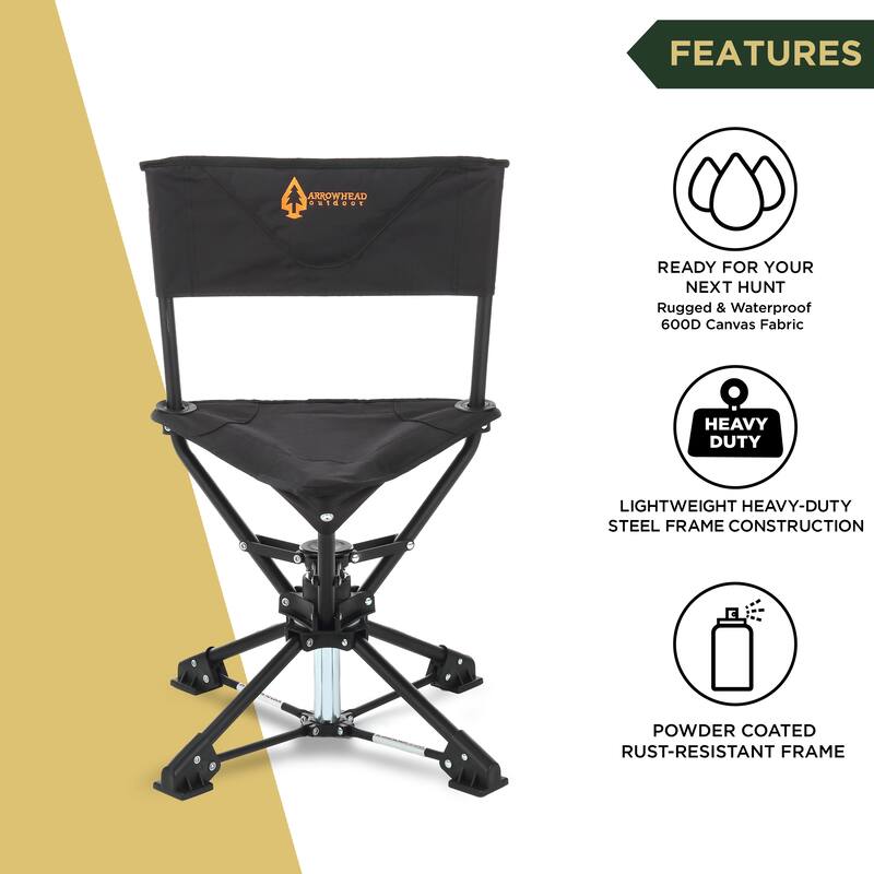 ARROWHEAD KKS0261U Canvas Black Swivel Hunting Stool Seat