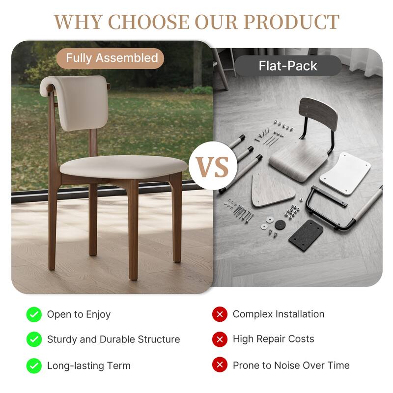 Modern Not Assembled Need Faux Leather Dining chairs, Beige, Solid Wood legs, Mid Century Kitchen Chairs for Diningroom