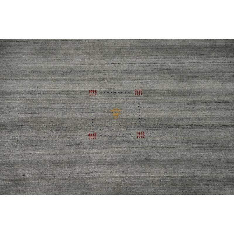 Grey Tribal Gabbeh Area Rug Hand-Knotted Wool Carpet - 8'2"x 9'9"