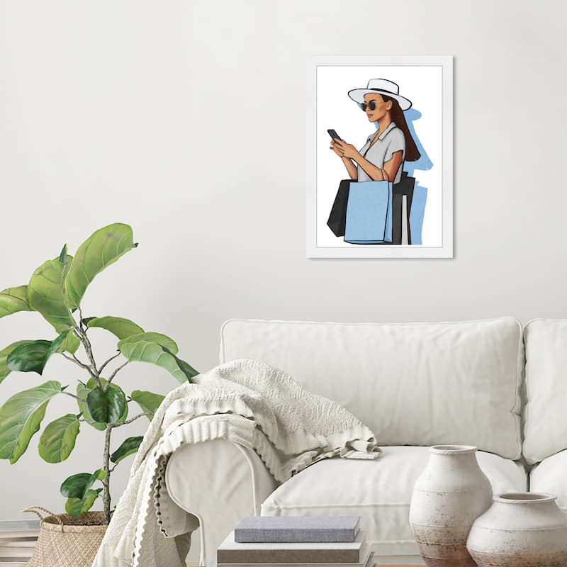 Wynwood Studio Prints Fashion and Glam After Shopping Blue and Light Blue Glam Wall Art Canvas Print - White