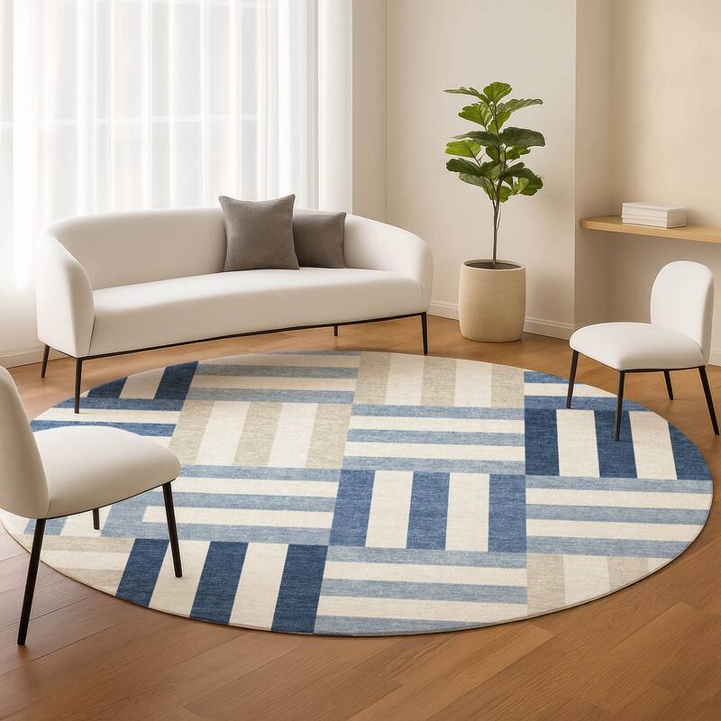 Machine Washable Indoor/ Outdoor Modern Hatch Chantille Rug
