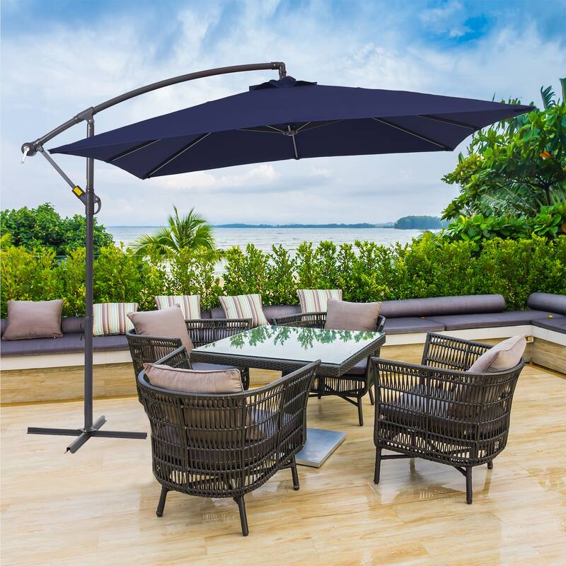 BONOSUKI 8.2x8.2ft Offset Patio Umbrella Hanging Umbrella w/Steel Ribs - Navy Blue