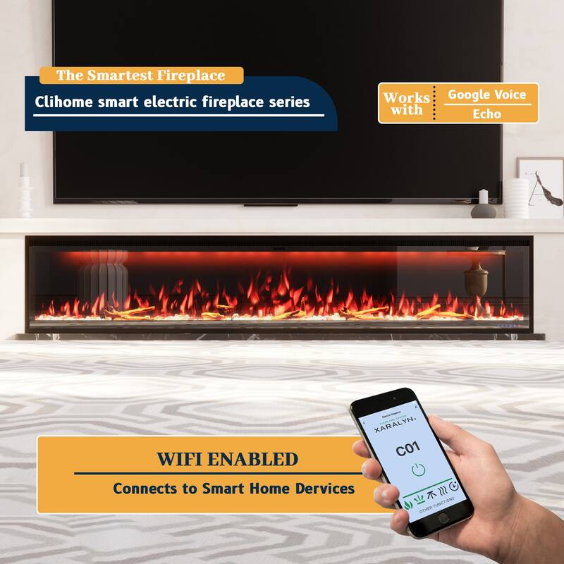 Clihome 42-88" Recessed Wall-Mounted Control Electric Fireplace