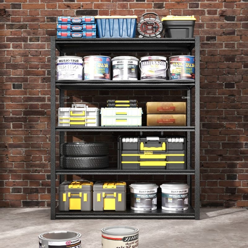 4/5 Tier Adjustable Metal Storage Shelves Bookcase, Black/Natural, 48"/63"H