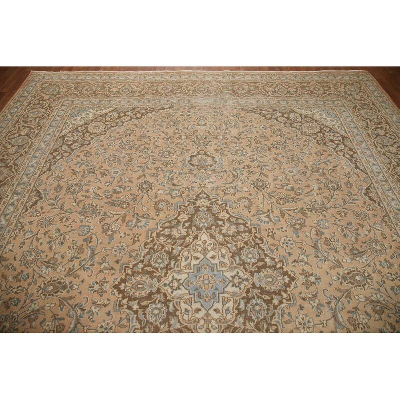Hand Knotted Oriental 100% Wool Carpet Traditional Floral Peach Mashad Area Rug - 12' 3'' X 9' 7''