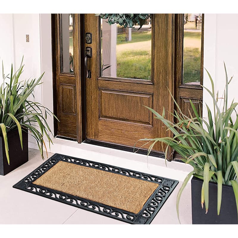 A1HC Rubber & Coir Dirt Trapper Heavy Weight Large Welcome Doormat 23"x38", Floral Border