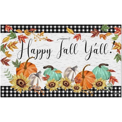 Happy Fall Ya'll Indoor/Outdoor Entryway Mat Made in The USA Low Profile Protective Non-Skid Rubber Backing 29.5" by 17.75"