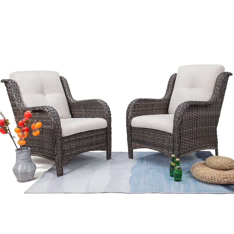 Cozywor 2-Piece Outdoor Patio Ratten Wicker Lounge Chair WIth Cushion