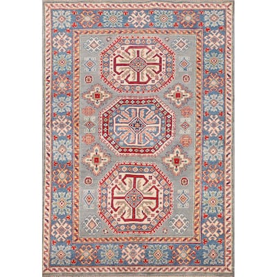 Kazak Oriental Area Rug Handmade Grey Wool Carpet - 3'10"x 5'11"