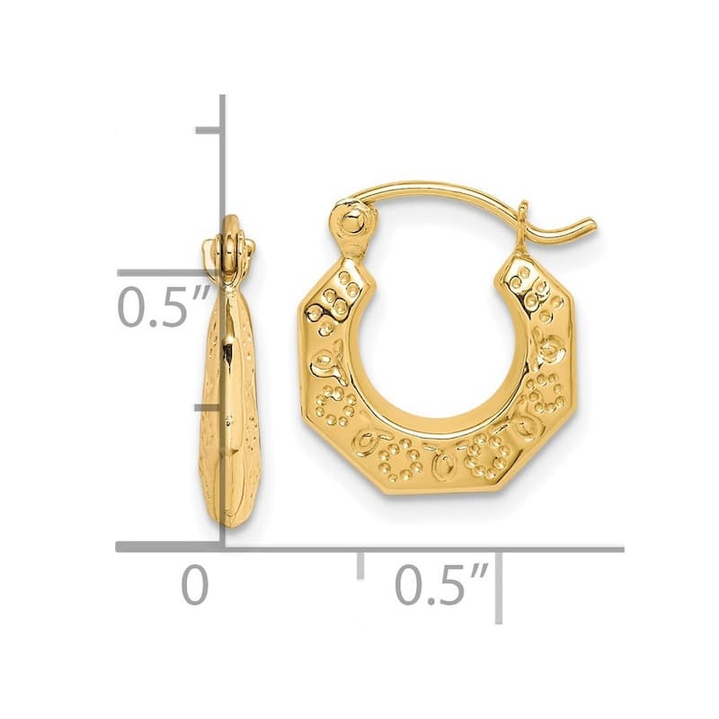 Curata 10k Yellow Gold Small Textured Etched Octagonal Hoop Earrings (8mm)