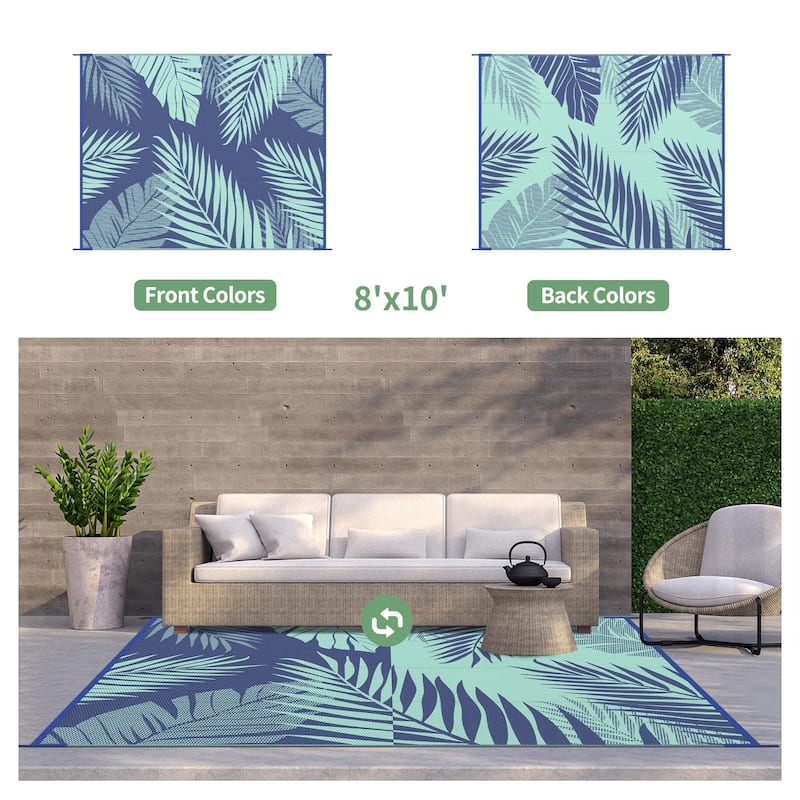 Mcow Palm Leaf Collection Reversible Woven Waterproof Outdoor Area Rug