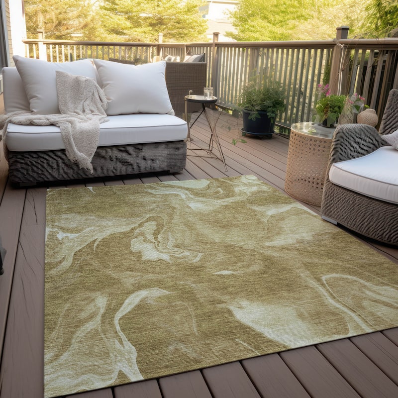 Machine Washable Indoor/ Outdoor Chantille Abstract Motion Rug - Brown - 3' x 5'