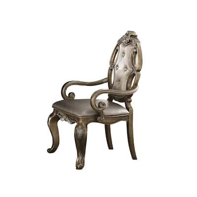 Brown/Champagne Faux Leather Upholstered Wood Frame Dining Chair, Set of 2, Sturdy Dining Chair for Dining Rooms - 21.75