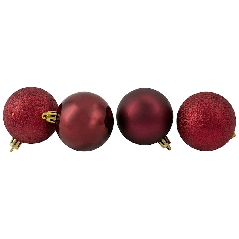 24ct Burgundy Shatterproof 4-Finish Christmas Ball Ornaments 2.5"