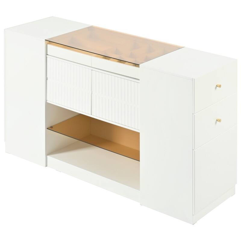 Island Vanity Dresser and Storage Cabinet Dressing Island with Glass Shelves Spacious