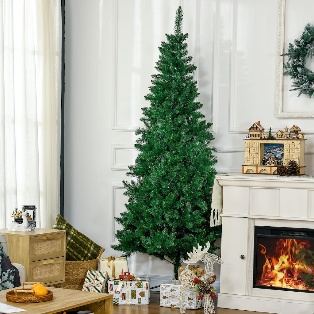 HOMCOM 7ft Half Artificial Christmas Tree Holiday Décor with 520 Branches, Auto Open, Steel Base, Green - 6.89 ft