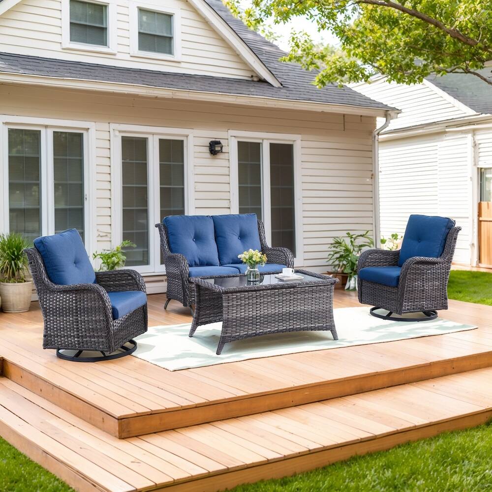 Patio Loveseat Wicker Sofa with Swivel Chair with Table