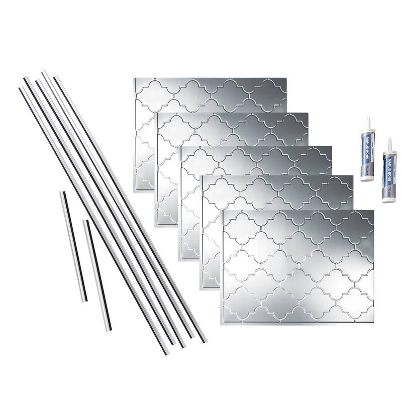 FASÄDE Monaco Decorative Vinyl Backsplash Panel - 15 Sq Ft Kit - Brushed Aluminum