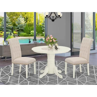 HomeStock 3-Pc Linen white Solid Wood Top - Round Dining Room Set - Seats 4