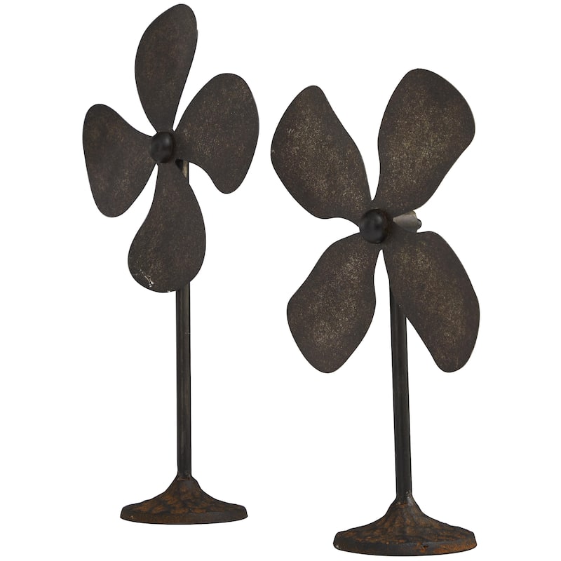 Metal Fan Sculpture - Set of 2 Gray - Roche River Decor