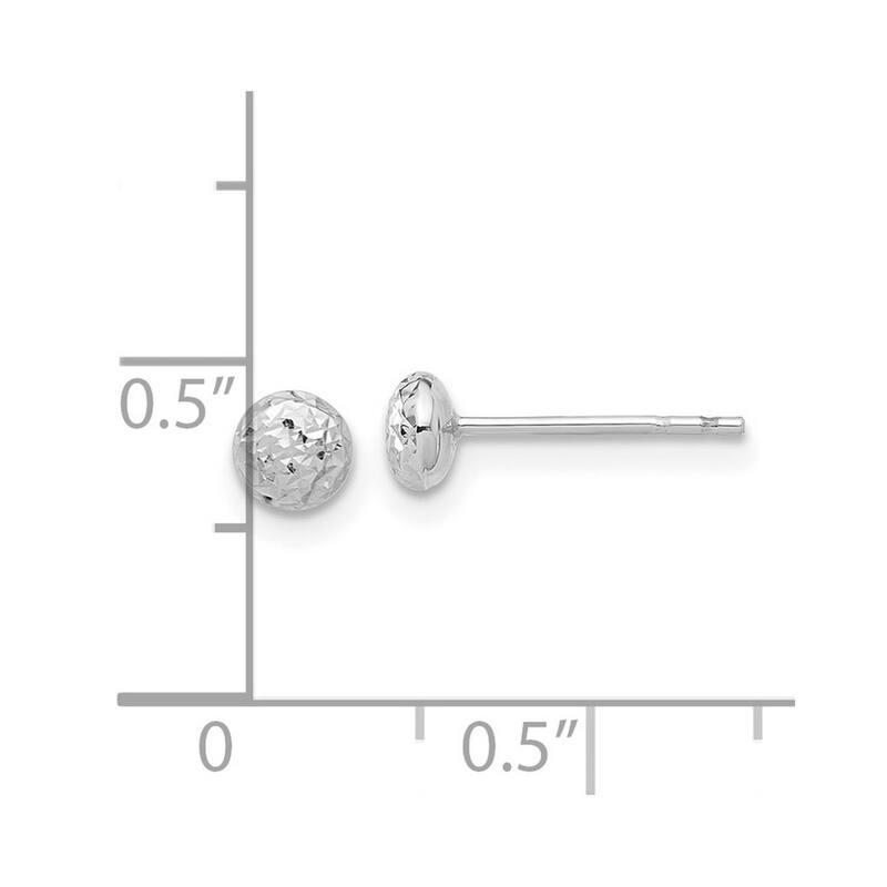 Curata 14k White Gold Polished and Sparkle Cut Button Post Earrings - 4.5x4.5mm