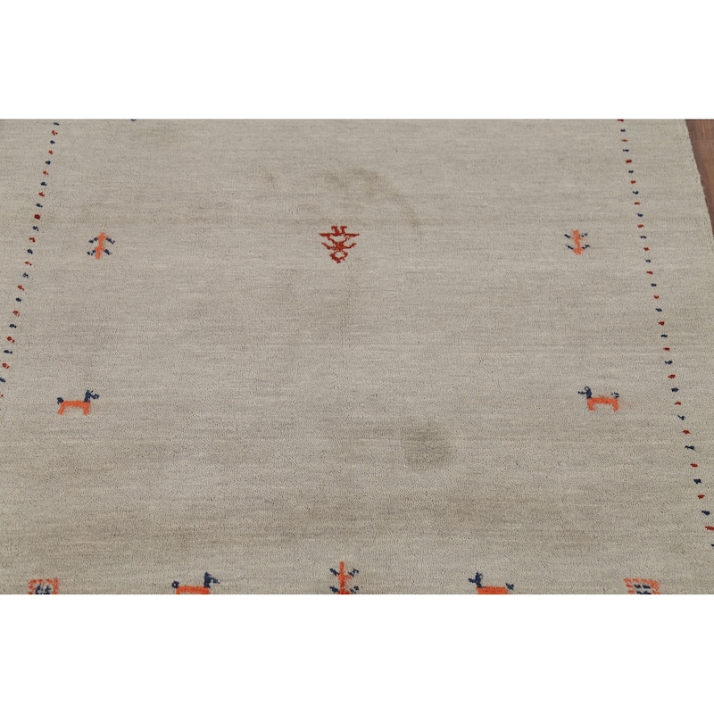 Tribal Gabbeh Indian Accent Rug Handmade Bedroom Beige Wool Carpet - 3'11"x 5'10"