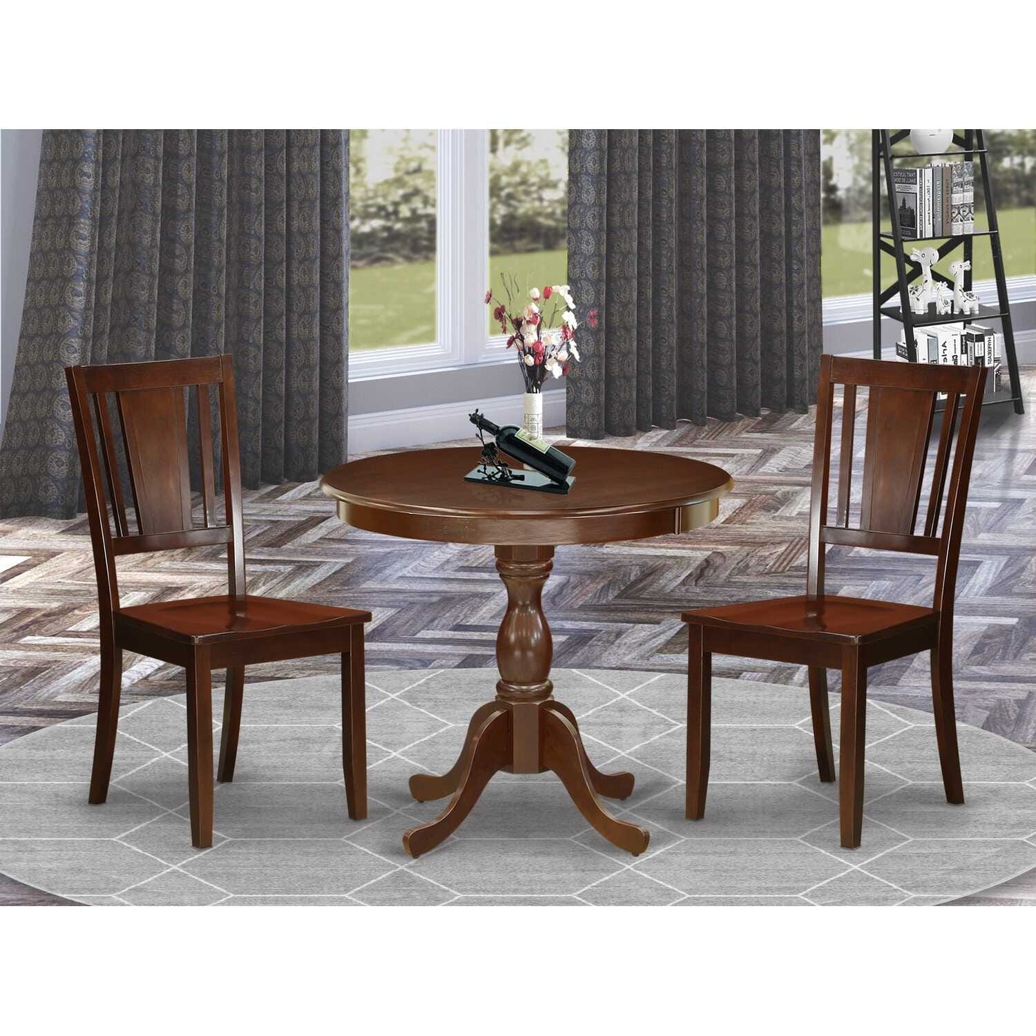 3-Piece Mahogany Finish Solid Wood Top - Dining Room Set - Seats 4