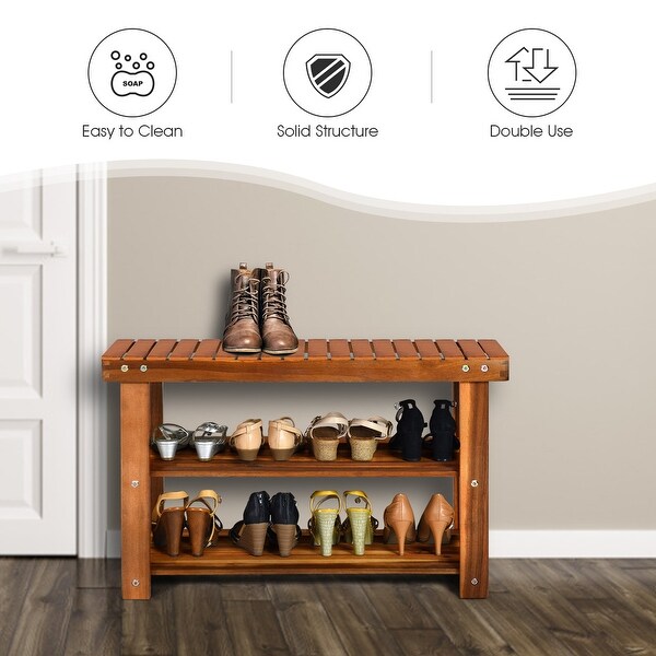 Costway 3 Tier Wood Shoe Rack 27.5 Shoe Bench Freestanding Boots