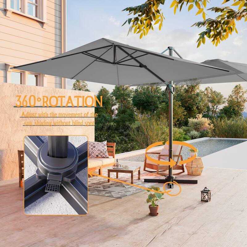 LIVOOSUN 10x8FT Rectangle Cantilever Umbrella Patio Offset Umbrella For Outdoor Space, Solution-Dyed Fabric, 360° Rotation