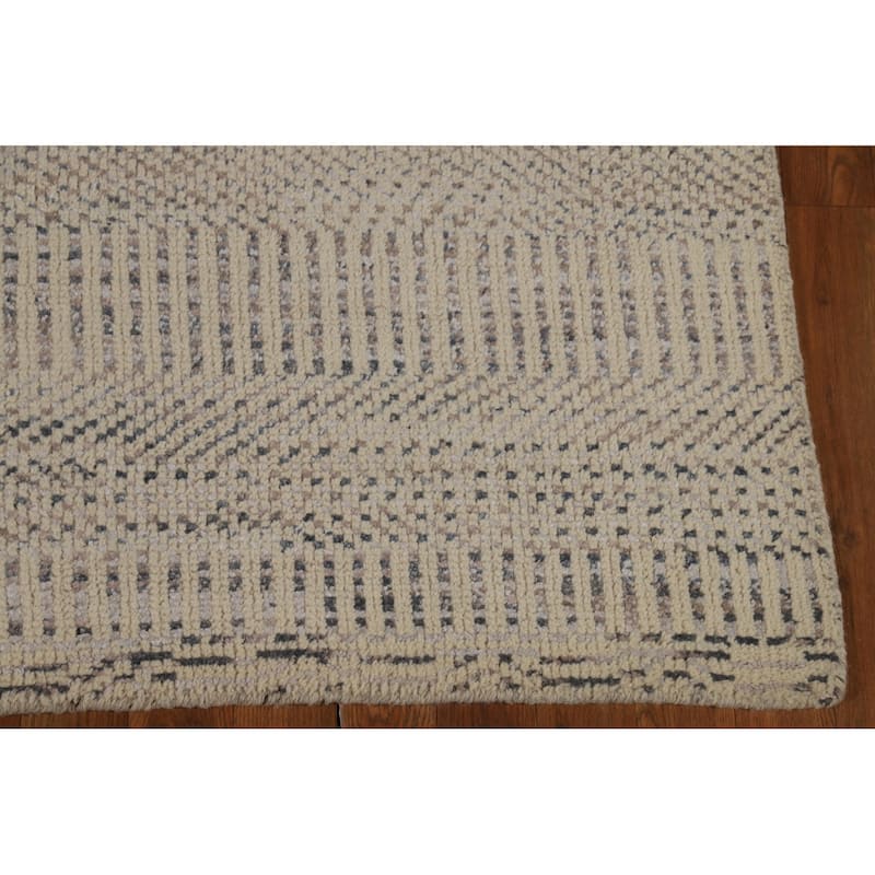 Beige Moroccan Area Rug Hand-Knotted Oriental Wool Carpet - 4'11" x 7'10"
