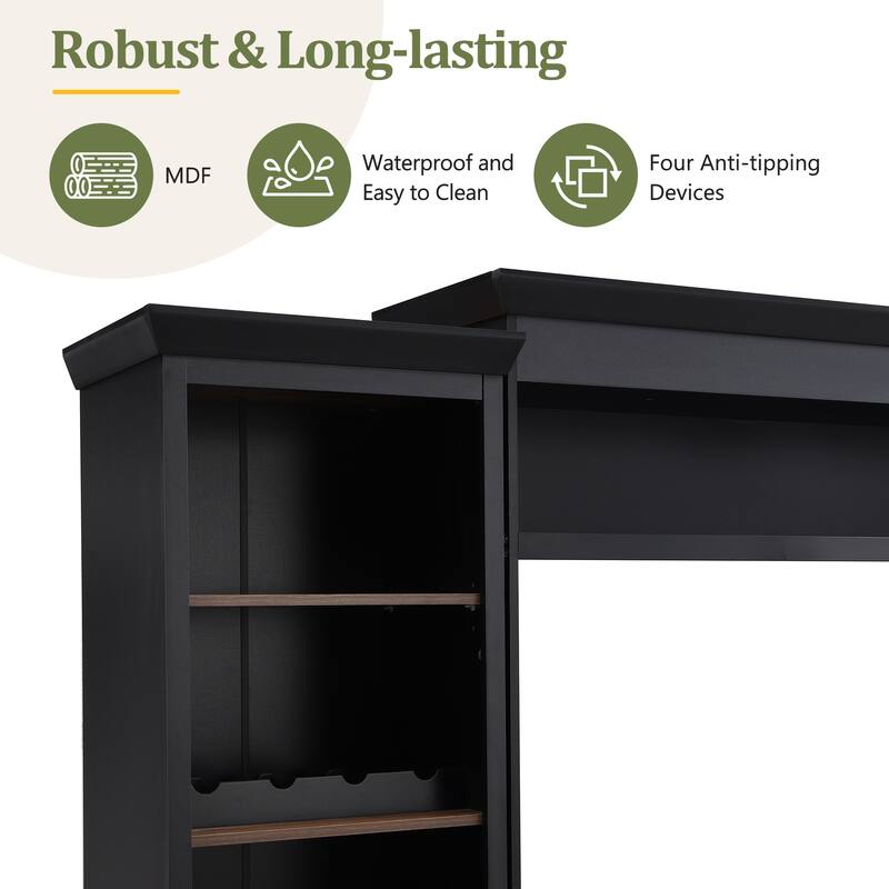 4-Piece, Farmhouse-style TV Stand, for TVs up to 70 Inches with 4 Drawers, Bookshelf and Wine Rack, for Living Rooms