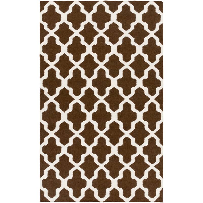 Hand-Woven Ashley Lattice Reverisble Flatweave Wool Area Rug - 5' x 8' - Brown