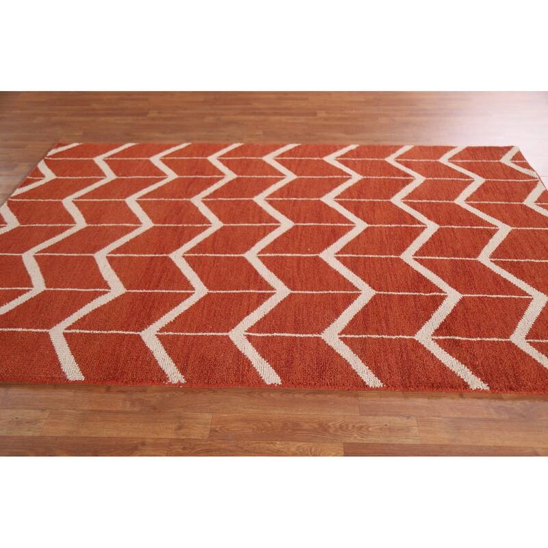 Hand Knotted Oriental 100% Wool Carpet Modern All-Over Oranges & Rust Gabbeh Area Rug - 7' 7'' X 5' 2''