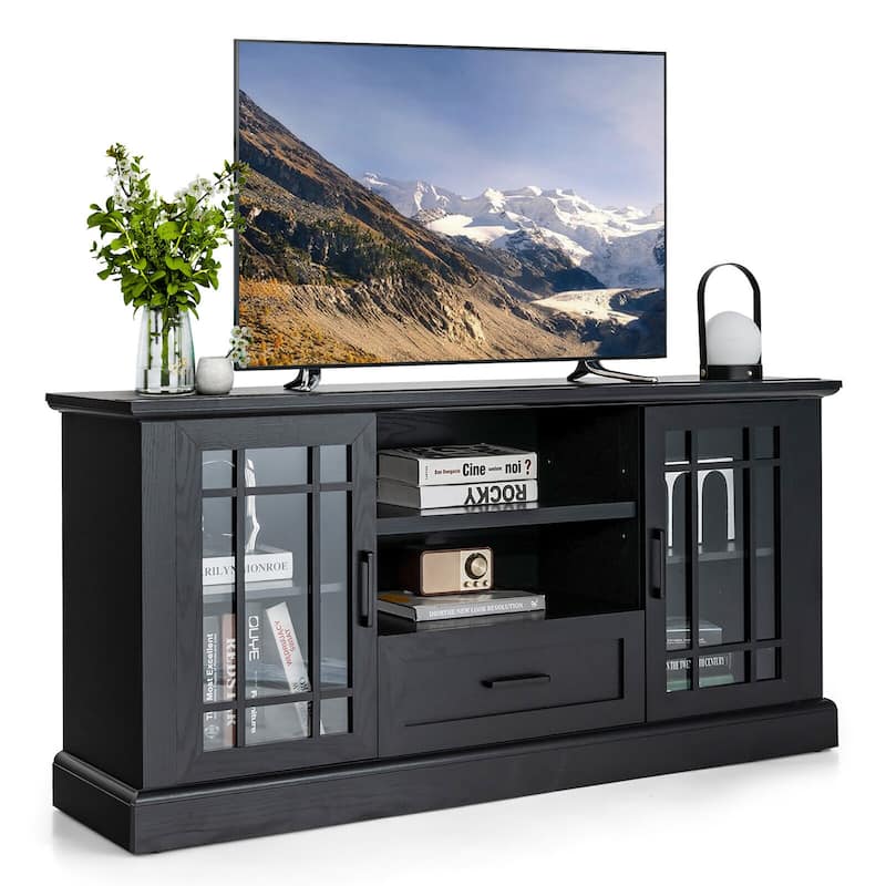 Gymax Farmhouse TV Stand for TVs up to 70'' Media Center w/ Glass - Black