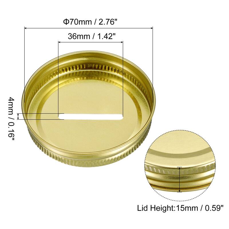 70mm/2.76" Coin Slot Bank Lid Inserts for Mason Jar Canning Cap, 15Pcs - Gold Tone
