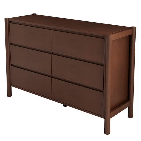 Mid Century Modern Wood 6-Drawer Dresser Storage Cabinet for Bedroom,  Living Room, Rich Walnut - Bed Bath & Beyond - 39387279
