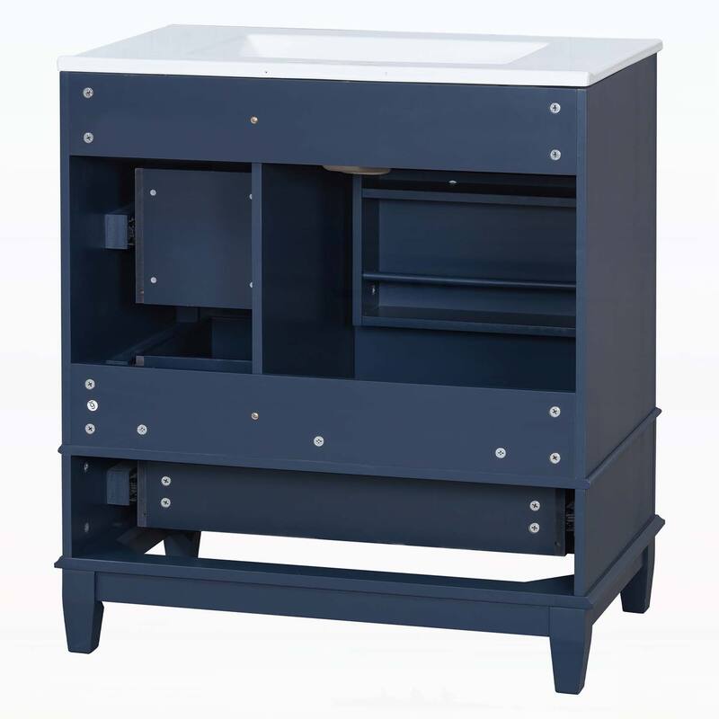 Freestanding Vanity Set with Shelf and Three Drawers,Soft Close Door
