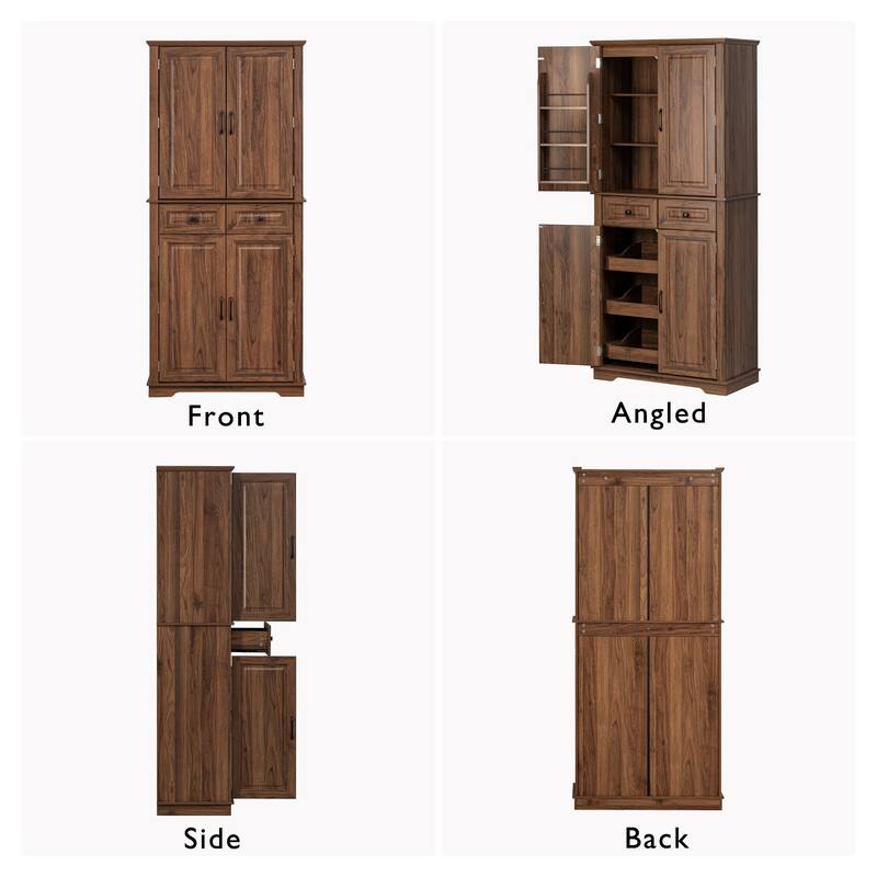 Roomfitters 71" Tall Kitchen Pantry Cabinet with 3 Pull-Out Organizers & 6 Door Shelves
