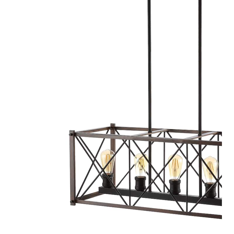 Ferme 30" 5-Light Adjustable Iron Farmhouse Industrial LED Dimmable Pendant, Oil Rubbed Bronze by JONATHAN Y
