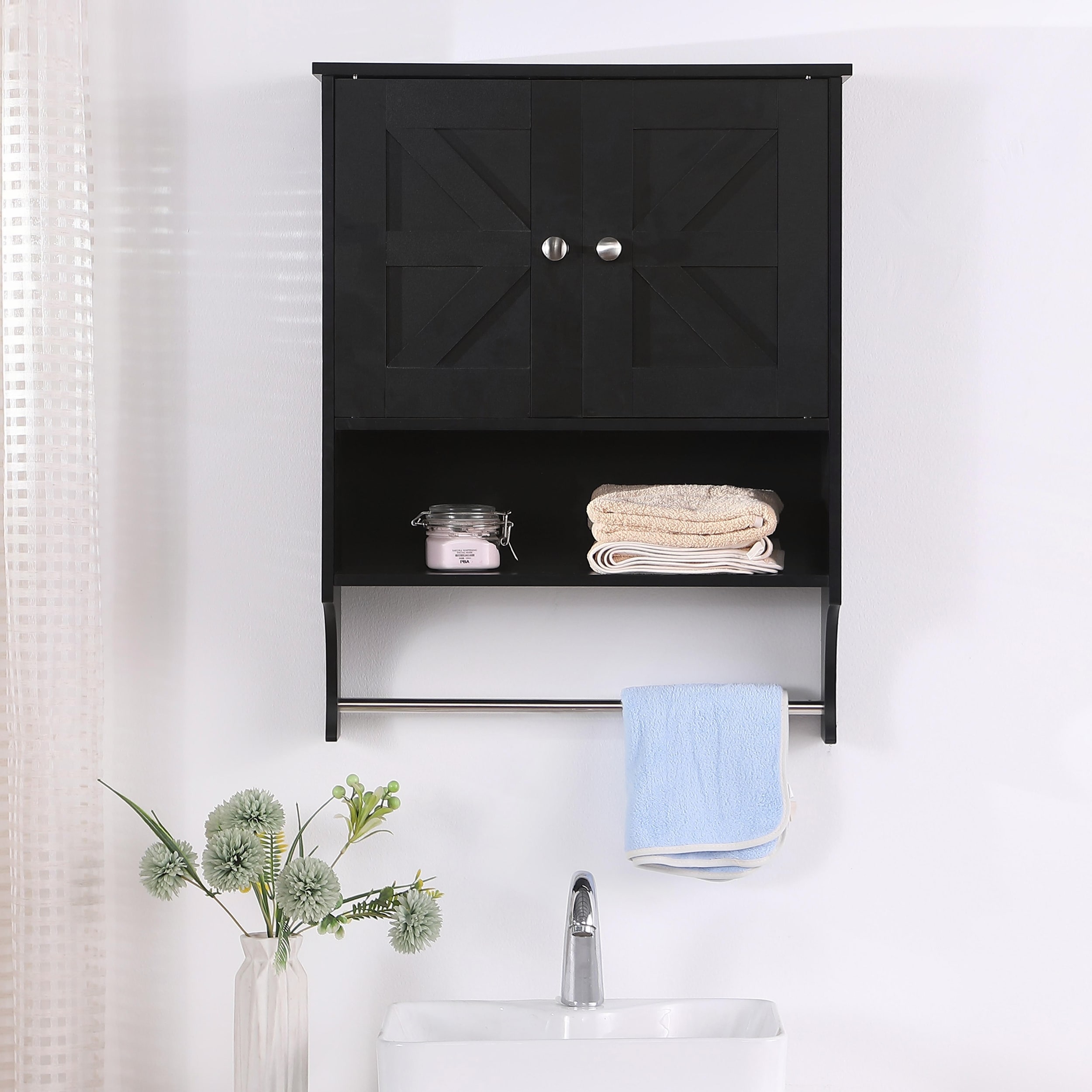 Farmhouse Over The Toilet Storage Cabinet with 2 Doors and Adjustable Shelves for Bathroom and Living Room
