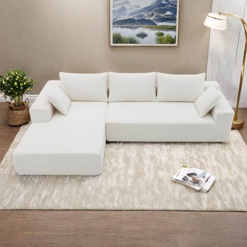 109" Chenille Sectional with Pocket Spring Support and Ready-to-Use Sofa Set - Cream